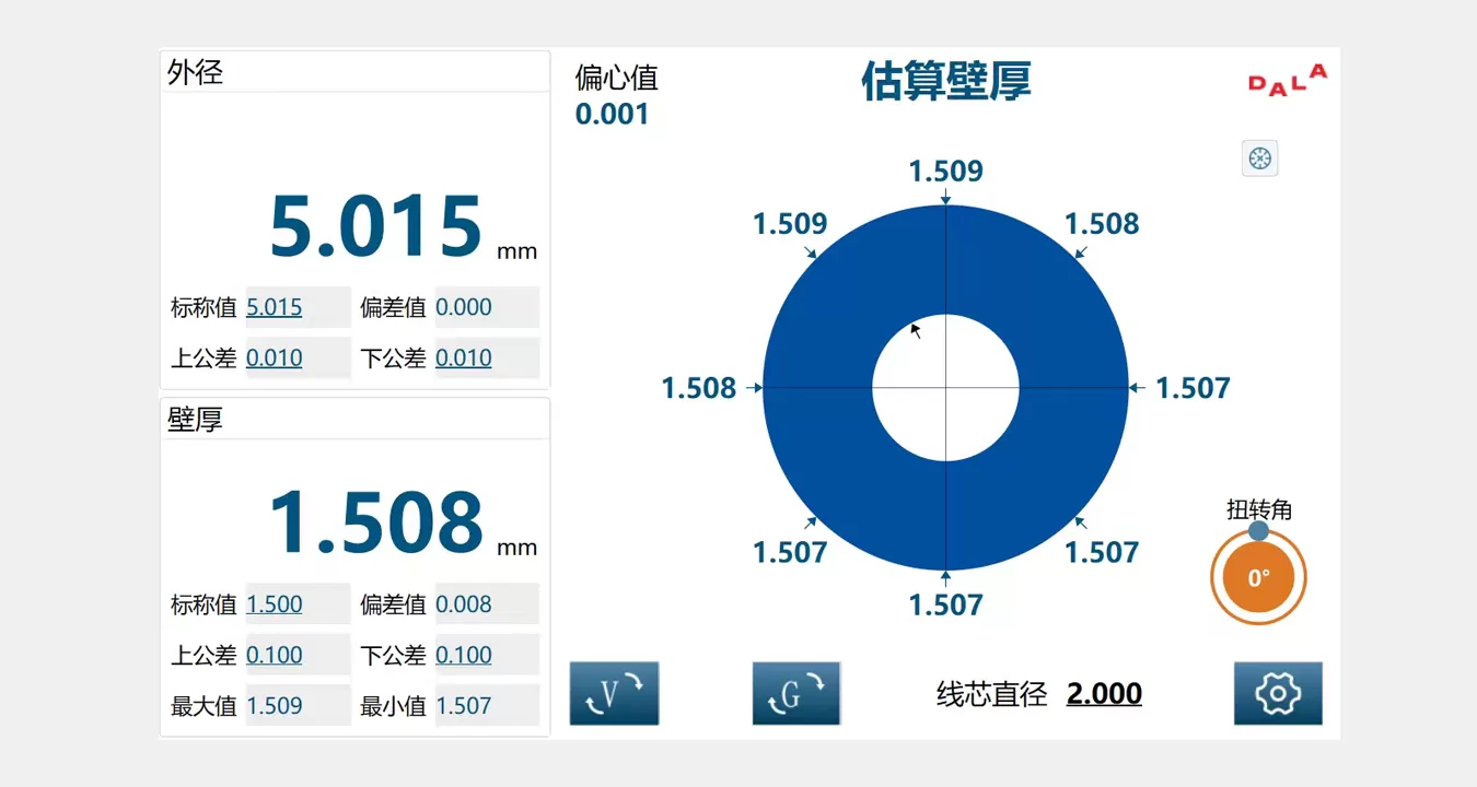 支持非接触式8点偏心、壁厚测量，无损、盲区更小